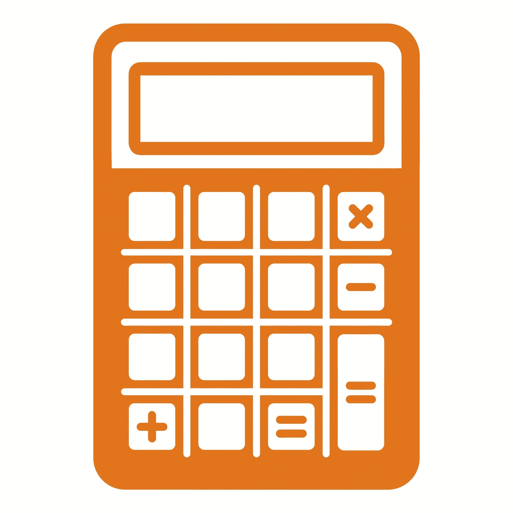 Orange calculator icon with display and keypad of square buttons